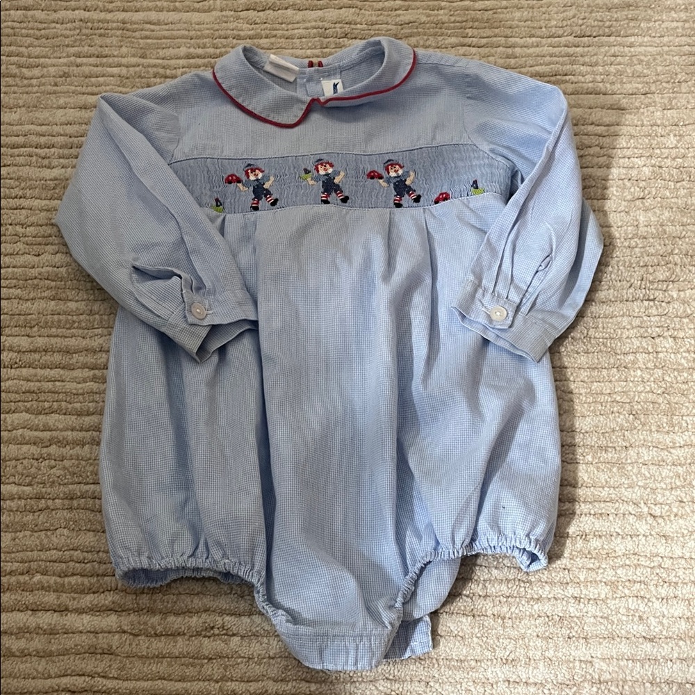 Blue Embroidered Kids One Piece hand smocked clown 24 months